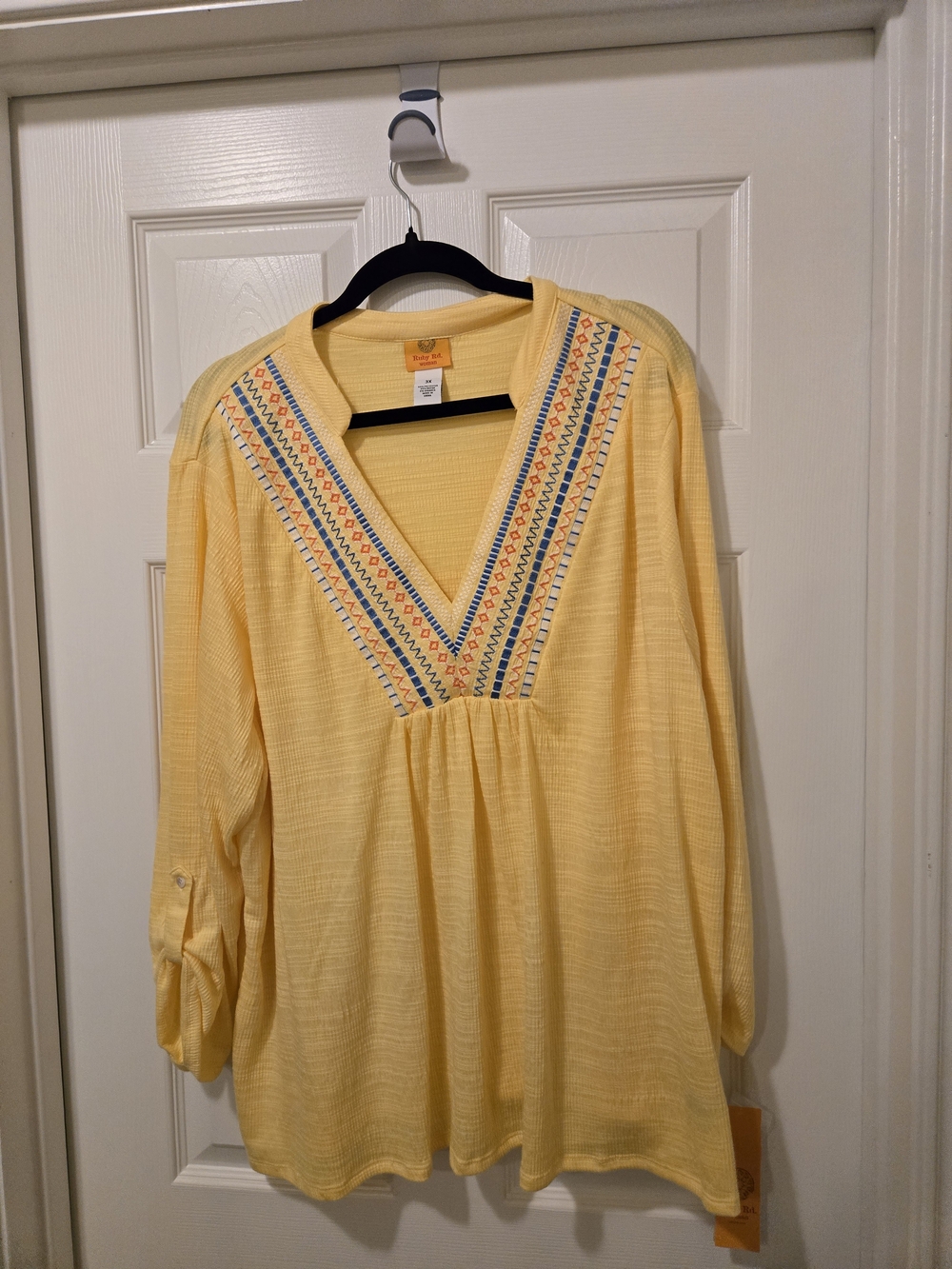 Ruby Rd. Yellow Embroidered V-Neck Tunic - Picture 2 of 8